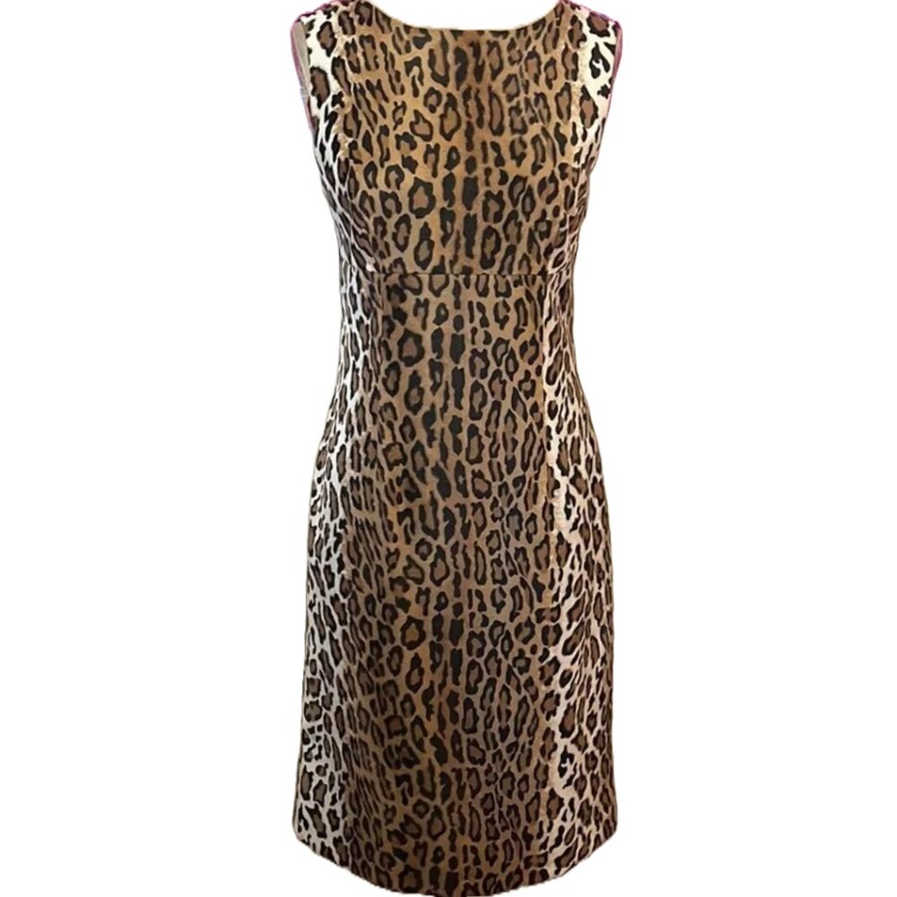 2000s Moschino Cheap & Chic Faux Fur Leopard Print Sheath Dress, Size 6